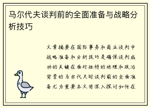 马尔代夫谈判前的全面准备与战略分析技巧